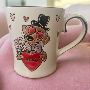 Valentine's Day Love Coffee Mug 17 oz Marley Dog Heart Glasses & XOXO Design